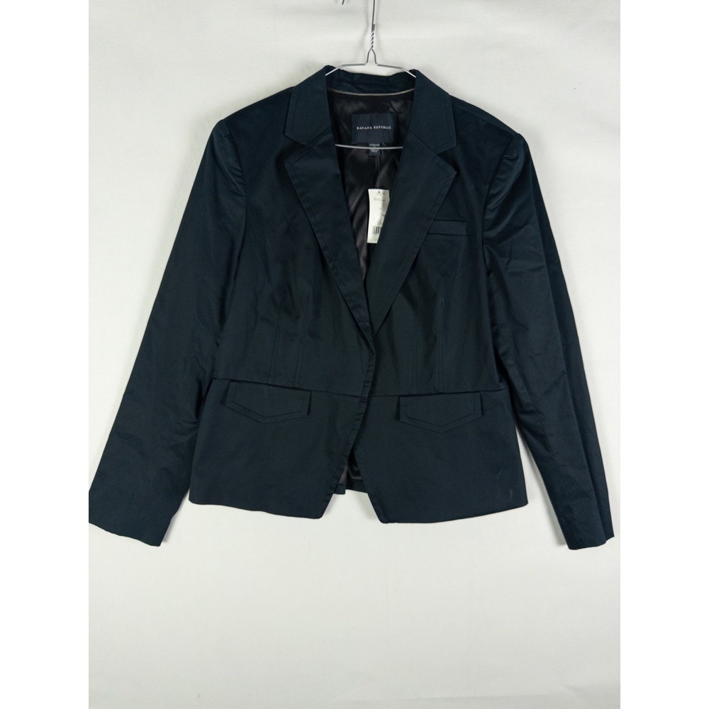 Banana Republic Stretch Blazer Jacket Womens 14 Navy Black Lined Workwear Classi
